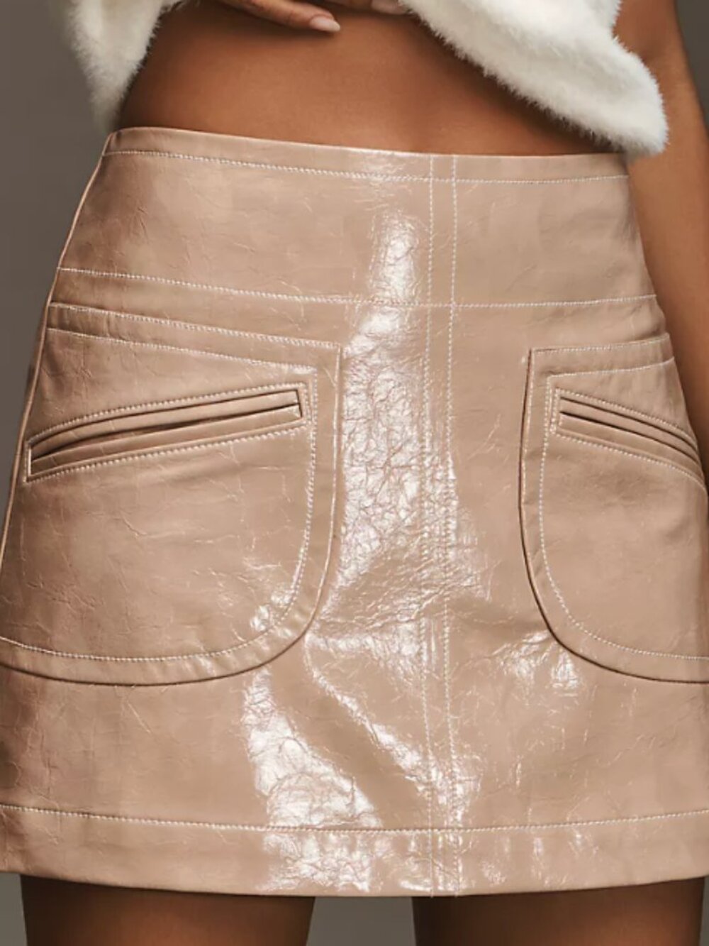 Maeve Patent Faux Leather Mini Skirt in Dusty Rose